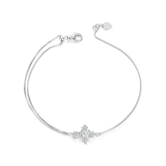 925 Sterling Silver White Gold Plated Bracelet with CZ Pendant 200mm for Women
