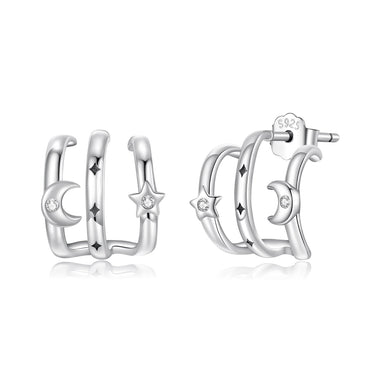 925 Sterling Silver Earrings with Pavé Setting CZ - Oxidized Silver, 1.1cm for Women