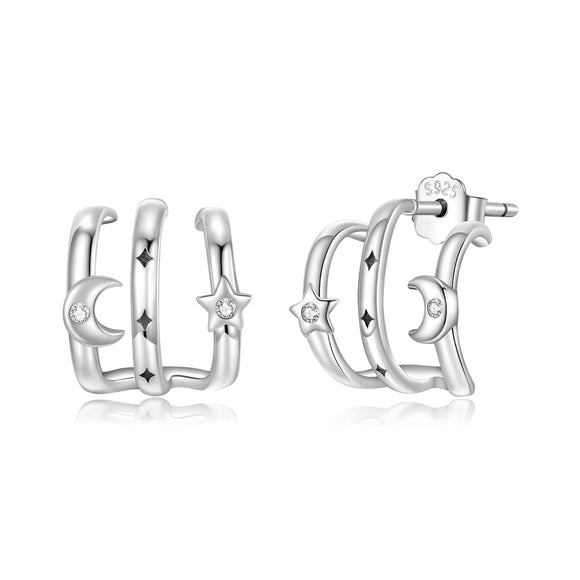 925 Sterling Silver Earrings with Pavé Setting CZ - Oxidized Silver, 1.1cm for Women