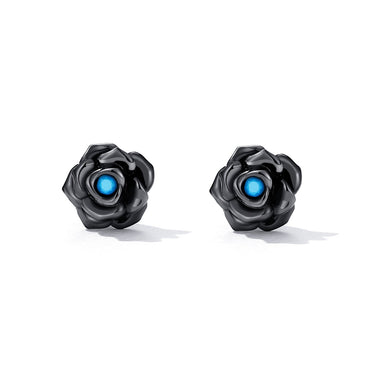 925 Sterling Silver Earrings with Turquoise and Black Gold Finish - 0