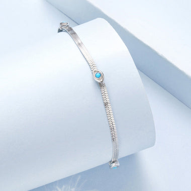 925 Sterling Silver White Gold Plated Multi-Layer Bracelet with Synthetic Turquoise - 0