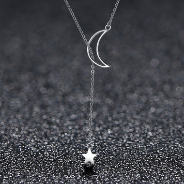 925 Sterling Silver Necklace 47cm with Moon Pendant for Women - 0