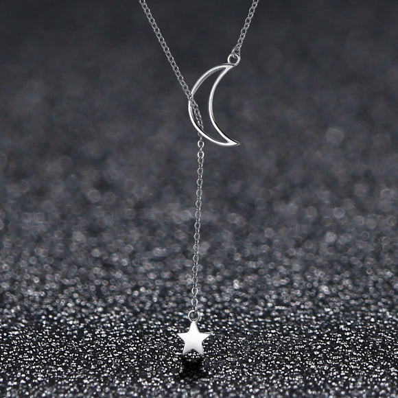 925 Sterling Silver Necklace 47cm with Moon Pendant for Women