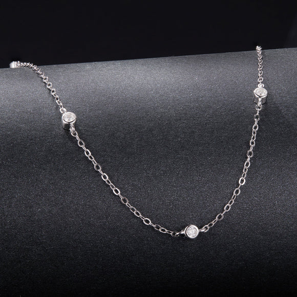 925 Sterling Silver White Gold Plated Adjustable Moissanite Necklace for Women