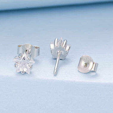925 Sterling Silver White Gold Plated Earrings 0.5cm with CZ - 0