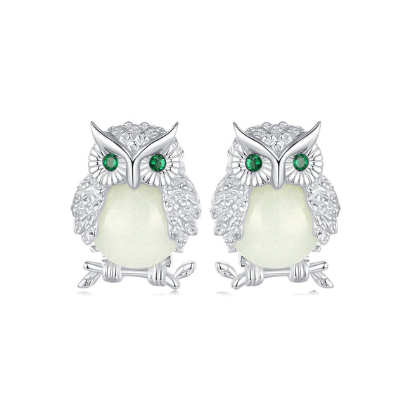 925 Sterling Silver Plated Platinum Luminous Stone Earrings 10*8mm for Women