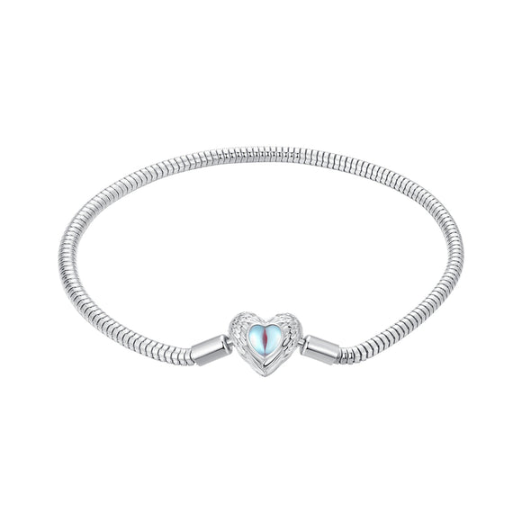 925 Sterling Silver Moonstone Bracelet 17.0 cm with White Gold Plating for Women