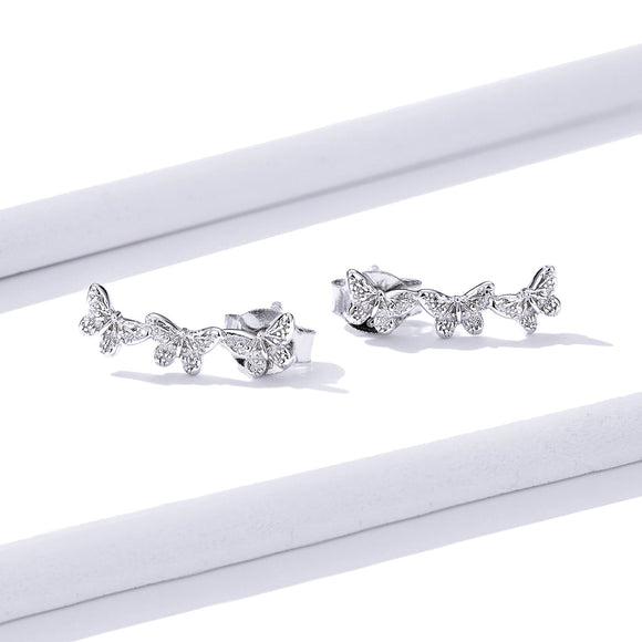 925 Sterling Silver Earrings - 1.4x0.5 cm - Platinum Plated for Women