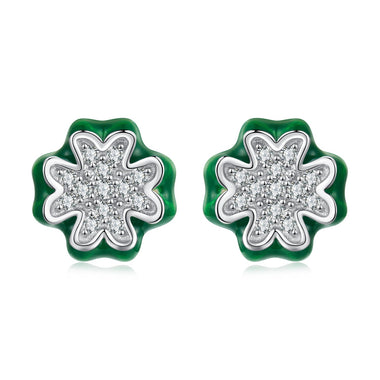 925 Sterling Silver Earrings with Pavé Set CZ & White Gold Plating, 0.75cm for Women