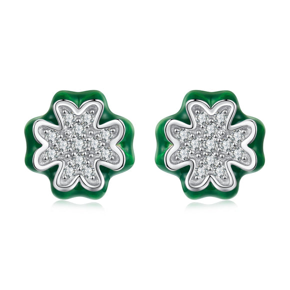 925 Sterling Silver Earrings with Pavé Set CZ & White Gold Plating, 0.75cm for Women