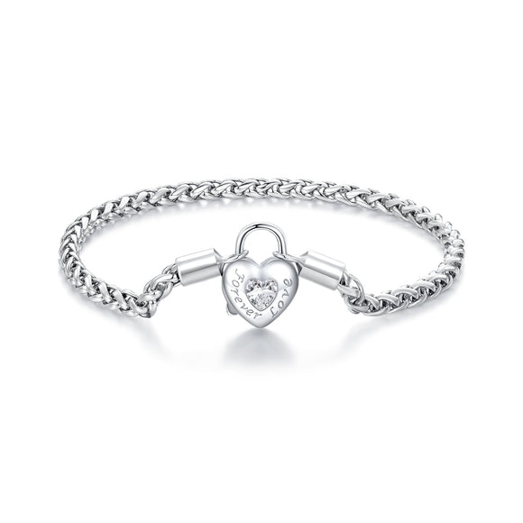 925 Sterling Silver Bracelet with CZ in Pavé Setting, 17.0 Size, Platinum Plated for Women