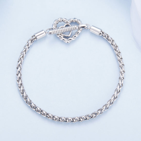 925 Sterling Silver 3.0mm Plated Platinum Bracelet Size 17.0 for Women