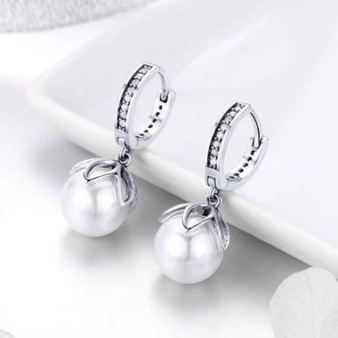 925 Sterling Silver Earrings with Quality Shell Pearl and CZ for Women - 0