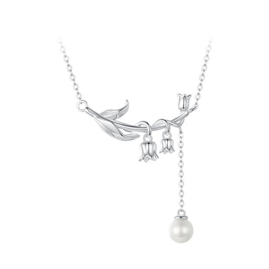 925 Sterling Silver Necklace with Quality Shell Pearl & Platinum Plating, 380mm Length for Women - 0
