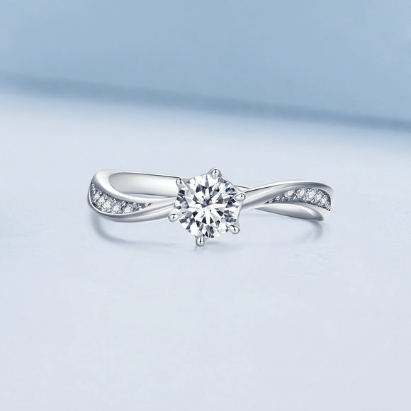 925 Sterling Silver Platinum Plated 5mm CZ Ring Size 6 for Women