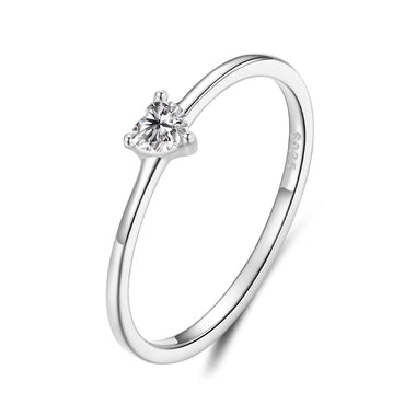 925 Sterling Silver 0.4cm Heart-shaped CZ Ring