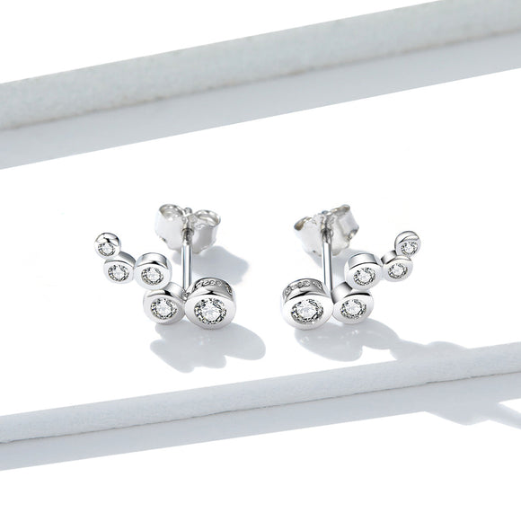 925 Sterling Silver Earrings with Pavé Setting CZ, 0.5x1.2 cm for Women