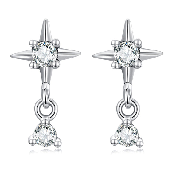 925 Sterling Silver Earrings with Pavé Setting CZ, 1.4*0.8cm for Women