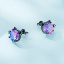 925 Sterling Silver Earrings with Pavé CZ and Transparent Glass in Black Gold, 1.0*1.2cm, for Women-5