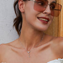 925 Sterling Silver Pendant Necklace with CZ and Transparent Glass for Women-6