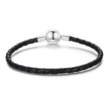 925 Sterling Silver Leather Rope Bracelet 17cm for Men