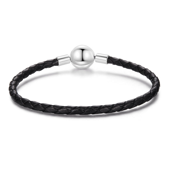 925 Sterling Silver Leather Rope Bracelet 17cm for Men