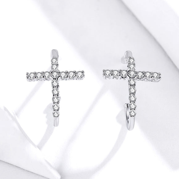 S925 Sterling Silver Earrings with Pavé Set CZ in Platinum Finish