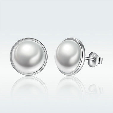 925 Sterling Silver Earrings with Pavé Setting, Quality Shell Pearl, 9mm for Women