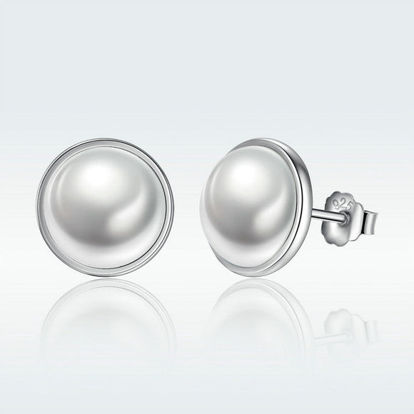 925 Sterling Silver Earrings with Pavé Setting, Quality Shell Pearl, 9mm for Women