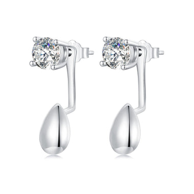 925 Sterling Silver Plated White Gold Earrings with Pavé Setting CZ - 0