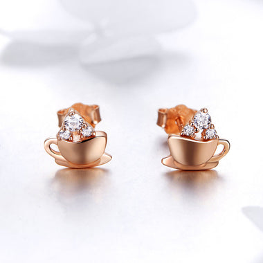 925 Sterling Silver Rose Gold Plated Pavé CZ Earrings for Women - 0