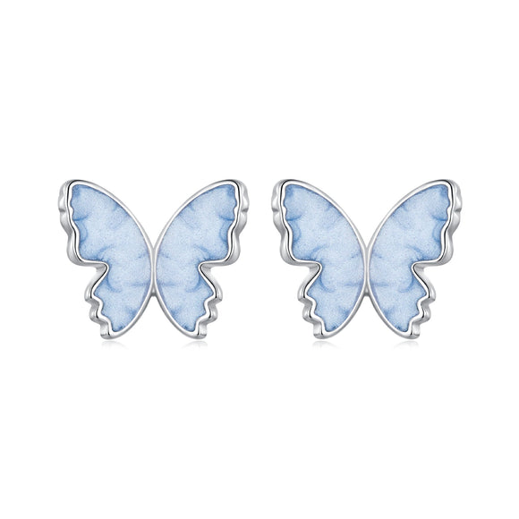 925 Sterling Silver Enamel White Gold Plated Earrings for Women - 1.0x1.2cm