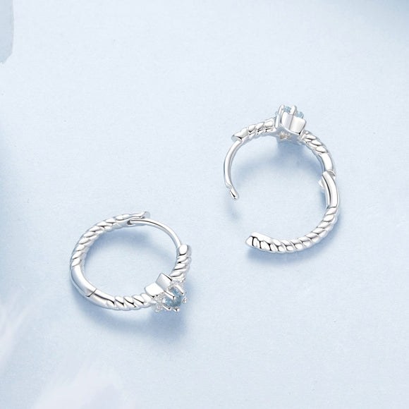 925 Sterling Silver Earrings with CZ and White Gold Plating, 1.3cm for Women