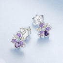 925 Sterling Silver Earrings with Nano Opal Stone and CZ, White Gold Plated, 0.7cm, for Women-5