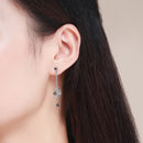 925 Sterling Silver Earrings with Plated Platinum and CZ - 4.4 x 1.0 cm for Women-6