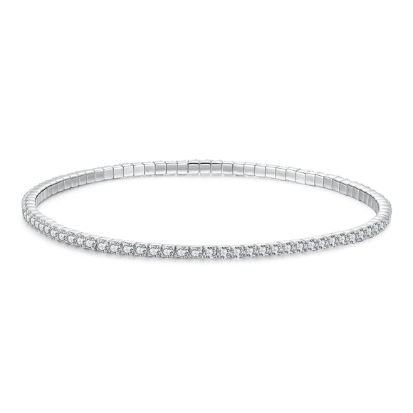 925 Sterling Silver White Gold Plated 16cm Stretchable CZ Bracelet for Women