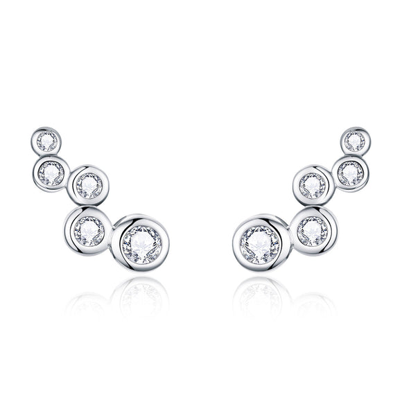 925 Sterling Silver Earrings with Pavé Setting CZ, 0.5x1.2 cm for Women