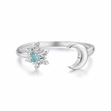 925 Sterling Silver Ring with Glass Snowflakes and Moon for Women
