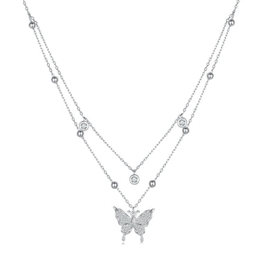 925 Sterling Silver Butterfly Necklace with Pavé Setting CZ, 40cm Length for Women - 0