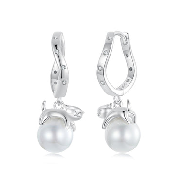 925 Sterling Silver Earrings with Quality Shell Pearl and CZ for Women - 0