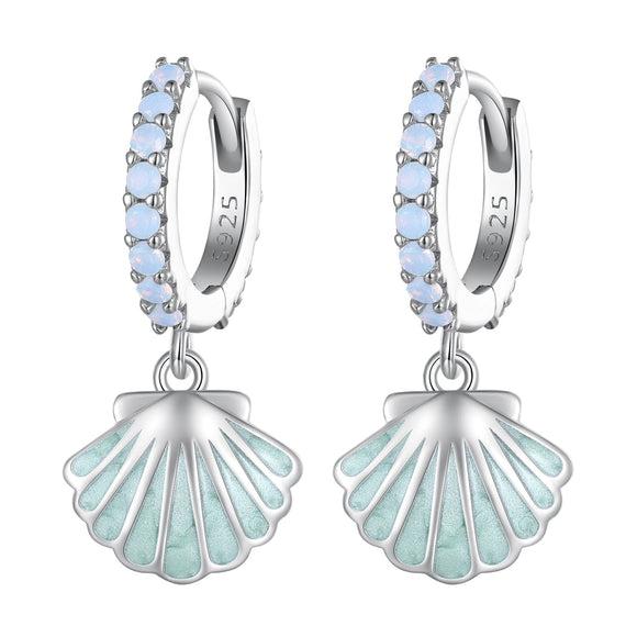 925 Sterling Silver Opal Enamel Earrings - 21x10mm for Women