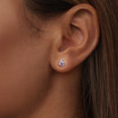 925 Sterling Silver Earrings with Nano Opal Stone and CZ, White Gold Plated, 0.7cm, for Women-8