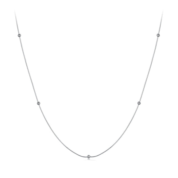 925 Sterling Silver Necklace with White Gold Plating, Length 40+5cm, Chain Thickness 0.08cm, for Women