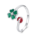 925 Sterling Silver Ladybug Four-leaf Clover Ring for Women-3