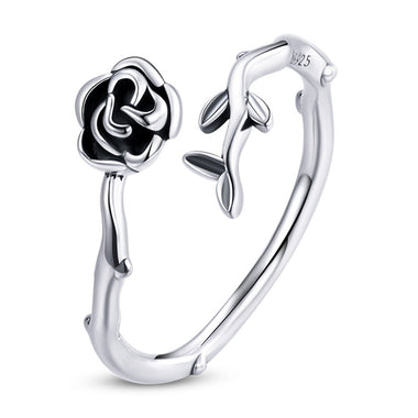925 Sterling Silver & Oxidized Silver 0.15 cm Width Rose Ring for Women