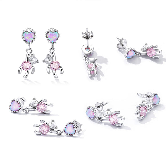 925 Sterling Silver Earrings with Translucent Opal and CZ for Women