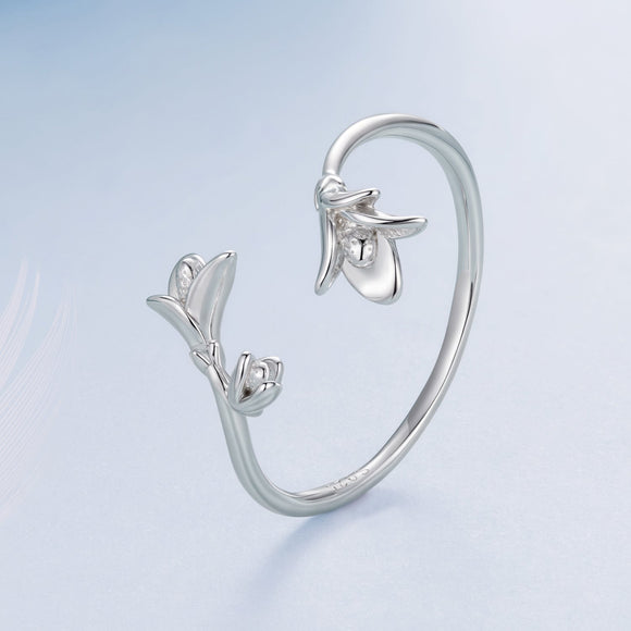 925 Sterling Silver Plated White Gold 0.7cm Flower Ring