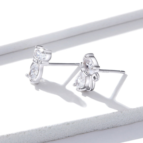 925 Sterling Silver Plated Platinum Earrings with Pavé Setting CZ for Women