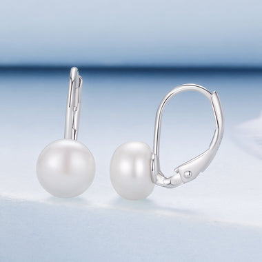 925 Sterling Silver White Gold Plated Freshwater Pearl Earrings for Women - 0