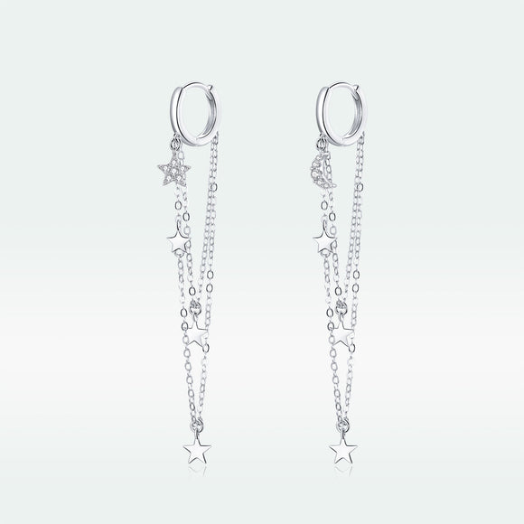 925 Sterling Silver Earrings with Plated Platinum and Pavé Setting CZ, Size 6.5cm